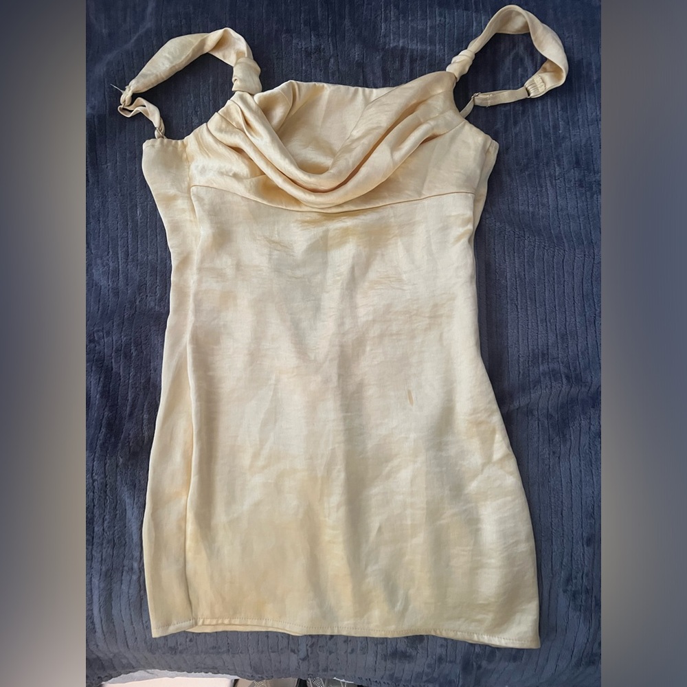 Oh Polly Yellow Satin Mini Dress in SIZE 2